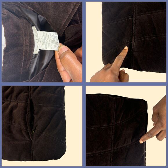 90s/Y2K brown velour puffer vest by Tweeds, vintage XL womens sleeveless jacket - Picture 4 of 7